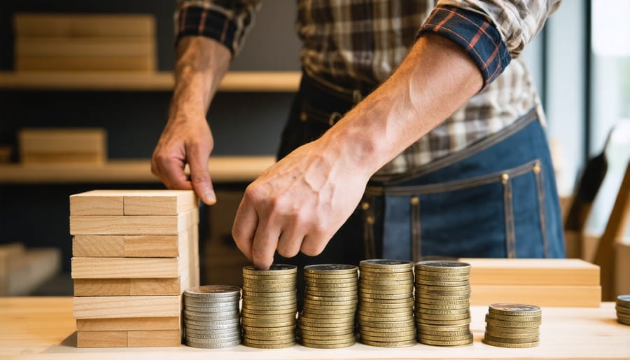 Furniture artisan and customer shaking hands over completed custom furniture piece