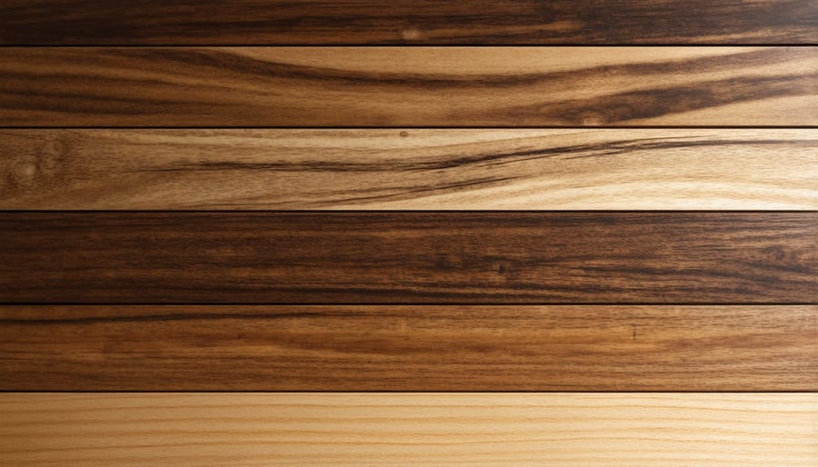 Furniture artisan's hands selecting hardwood lumber from workshop storage rack